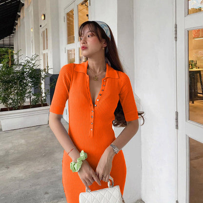 Variant image for Kvinnors Klänning Rak Skärning Polyester Med Knappfront och Elastisk Midja-25