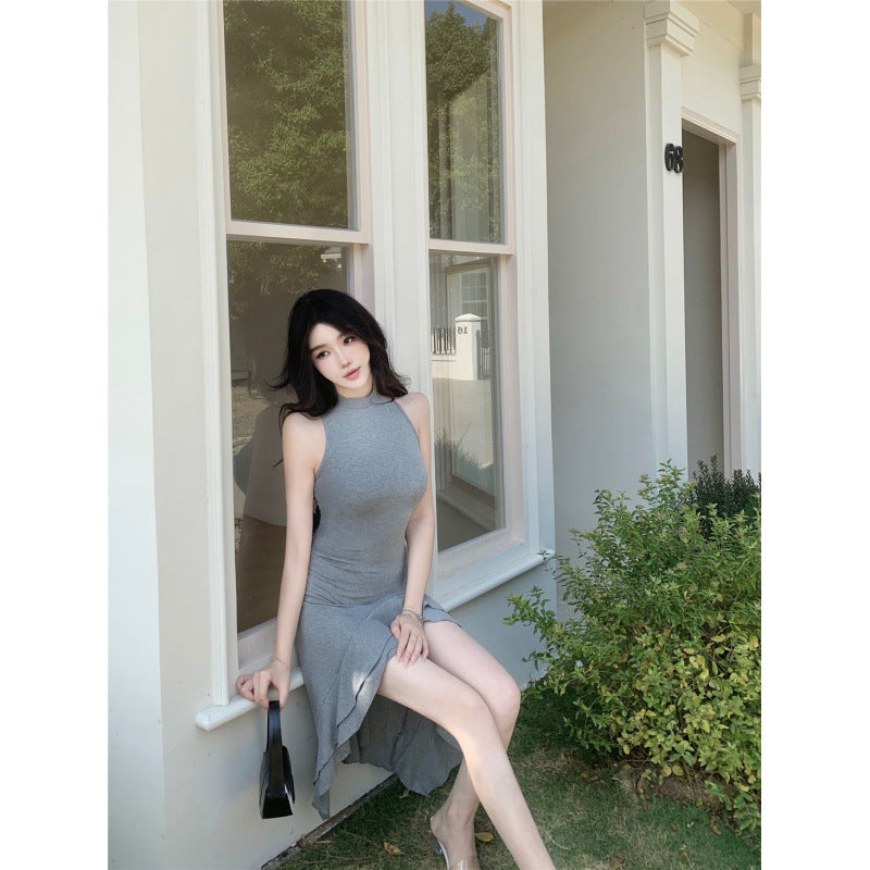 Kvinnors Mini Klänning Volang Rund Halsringning Högkvalitativ Blandning-3