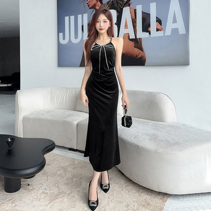 Kvinnors Lång Klänning Halterneck Polyester Med Båge Design 4