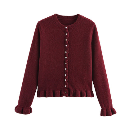 Lång Kofta Dam i Polyester med Rund Halsringning och Långa Ärmar – Ljusblå, Grå och Burgundisk Röd Design 4