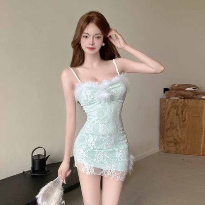 Variant image for Dam Spetsklänning Kort Kjol Elegant Spets Polyester-7