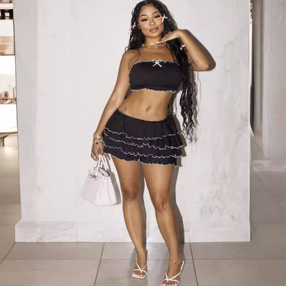 Kvinnors Minikjol Stropplös Polyester med Veckade Detaljer-2