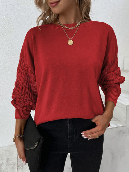Stickad Dam Tröja med Lantern Sleeve Akryl och Polyester-4