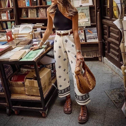 Dam Strandbyxor Hög Midja Bohemiska Polyester-1