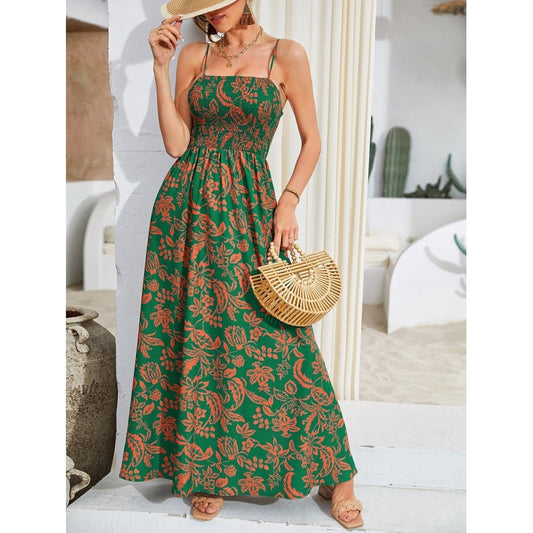 Kvinnors Midi Klänning Ärmlös Blommönster Polyester-1