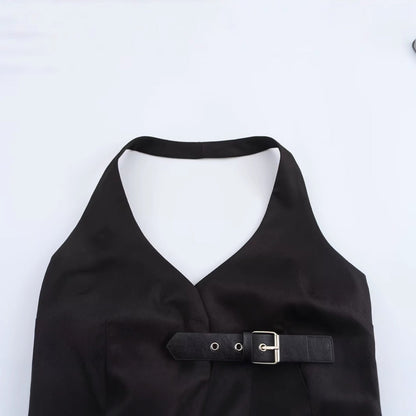 Dam Crop Top med Smala Band och Bälte i Polyester-2