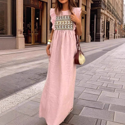 Dam Klänning Lång Färgblock Polyester Ärmlös Elegant-5