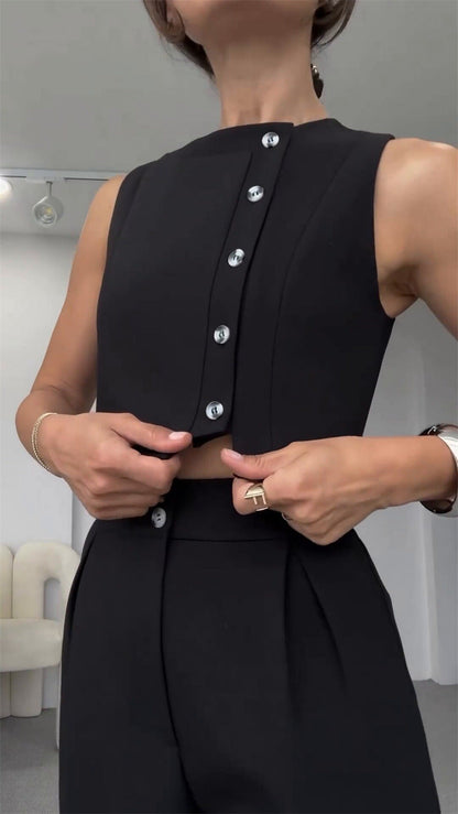 Högmidjade Nio-punktsbyxor med Ärmlös Topp för Dam – Spandexmaterial, Perfekt för Vardag och Fest 5