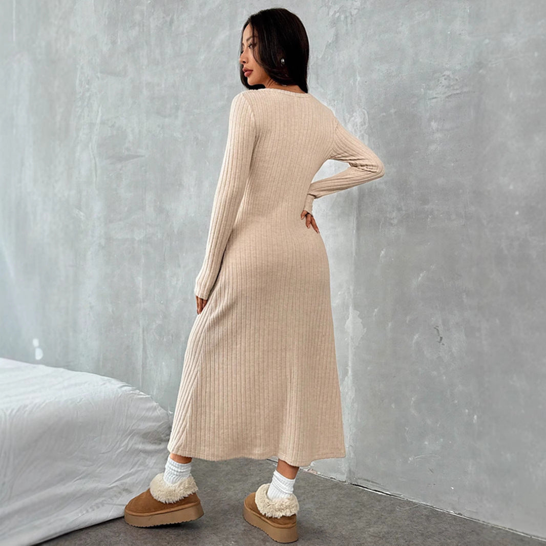 Damklänning A-Linje V-hals Polyester Fina Dam Klänningar-5