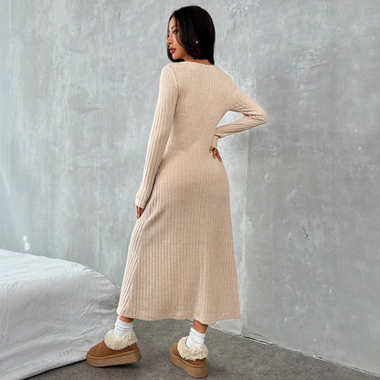 Damklänning A-Linje V-hals Polyester Fina Dam Klänningar-5