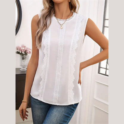 Kvinnors Blus Elegant Snitt Lätt Andningsbart Tyg med Spetsdetaljer 7