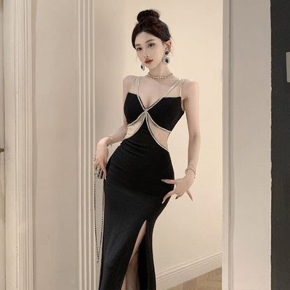 Dam Sommarklänning V-Neck Elastisk Lång Kjol-2