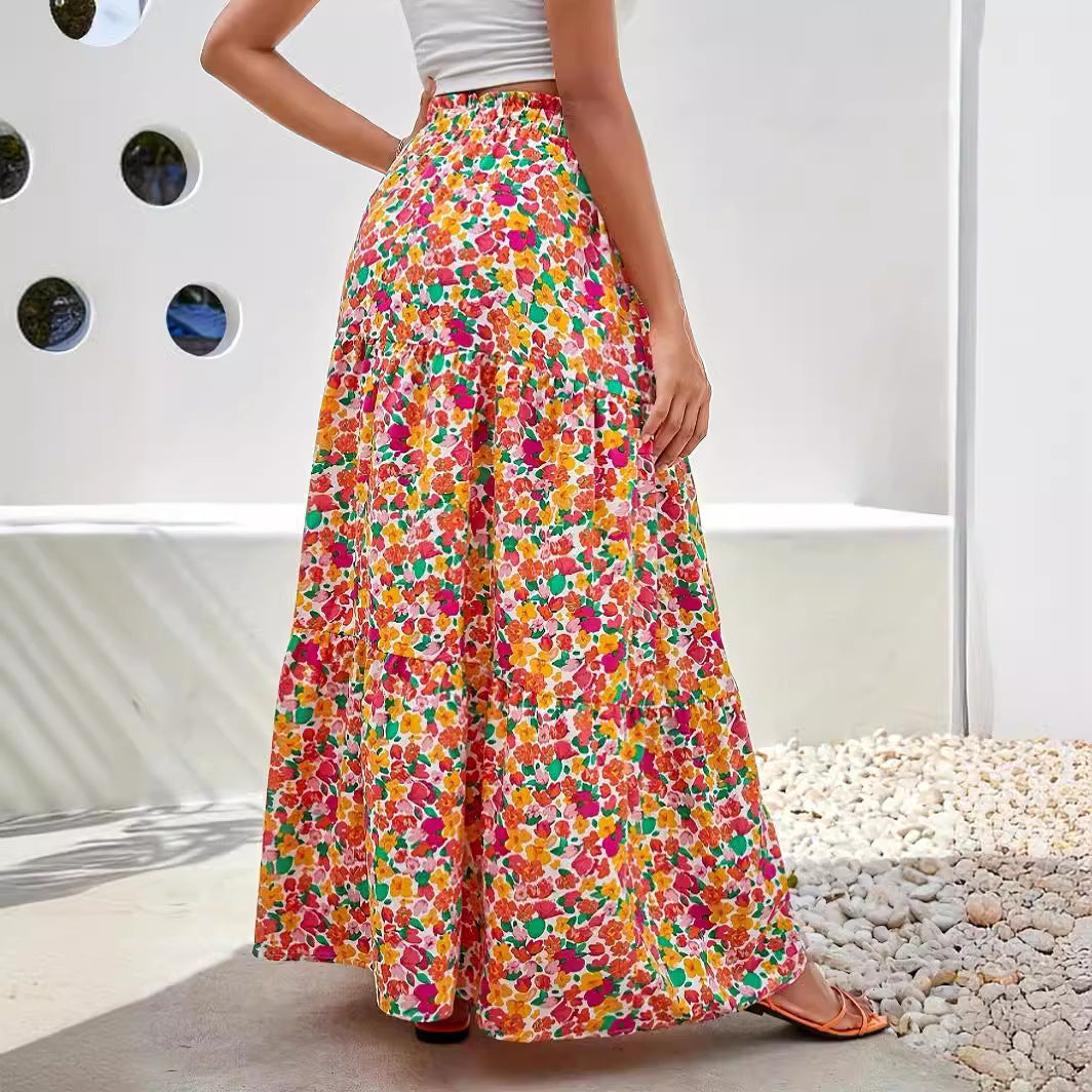 Dam Lång Kjol Tryckt Polyester-3