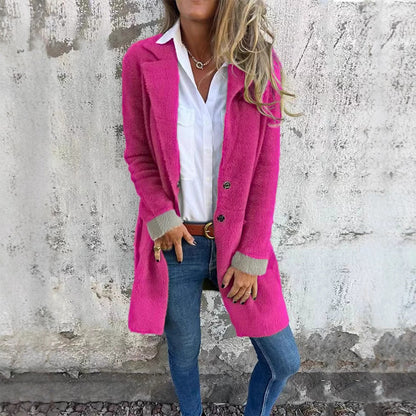 Dam Kardigan Medellång med Fuskpäls Polyester-5