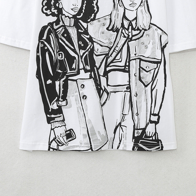 Dam T-shirt Avslappnad Grafisk Design Bomull-4