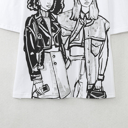 Dam T-shirt Avslappnad Grafisk Design Bomull-4