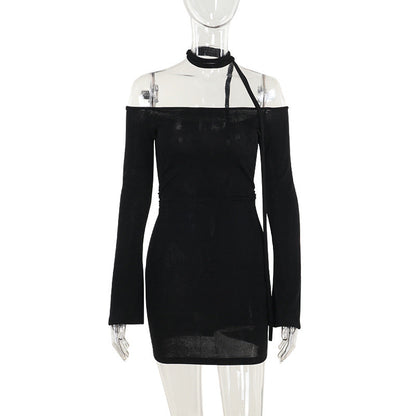 Kvinnors Off-Shoulder Klänning med Rüsch Detaljer i Elastiskt Tyg 1