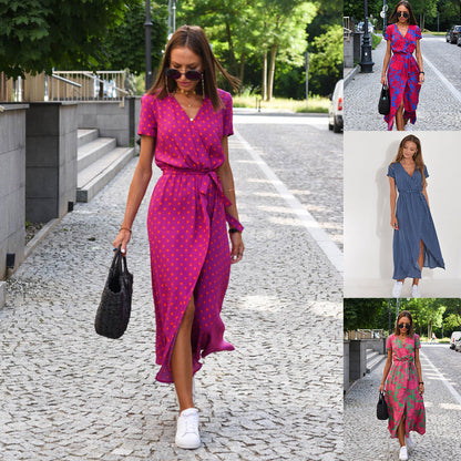 Dam Maxiklänning A-Linje Tryckt Polyester för Sommar-2