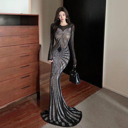 Kvinnors Klänning i Mesh Lång Ärmar Regular Fit-1