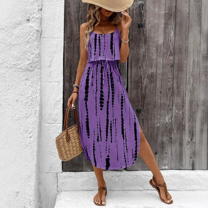 Fina Dam Klänningar Med Tryckt Mönster Justerbara Spaghettiband Polyester-Spandex-4