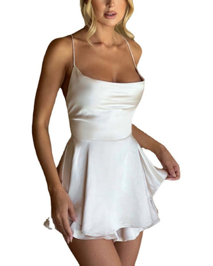 Dam A-Linje Klänning Satin Ärmlös Elegant Skärning-5