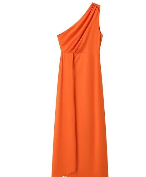 Maxi Klänning Dam Asymmetrisk Snitt Ljus Material 7