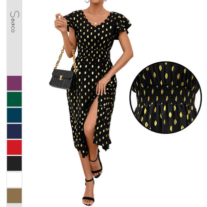 Kvinnors Midi Klänning A-linje Vinge Ärmar Polyester med Slits-2