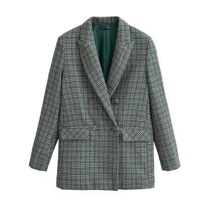 Kvinnor Blazer Dubbelbröstad Modern Caroma Mönster Högkvalitativt Tyg 1