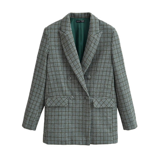 Kvinnor Blazer Dubbelbröstad Modern Caroma Mönster Högkvalitativt Tyg 1