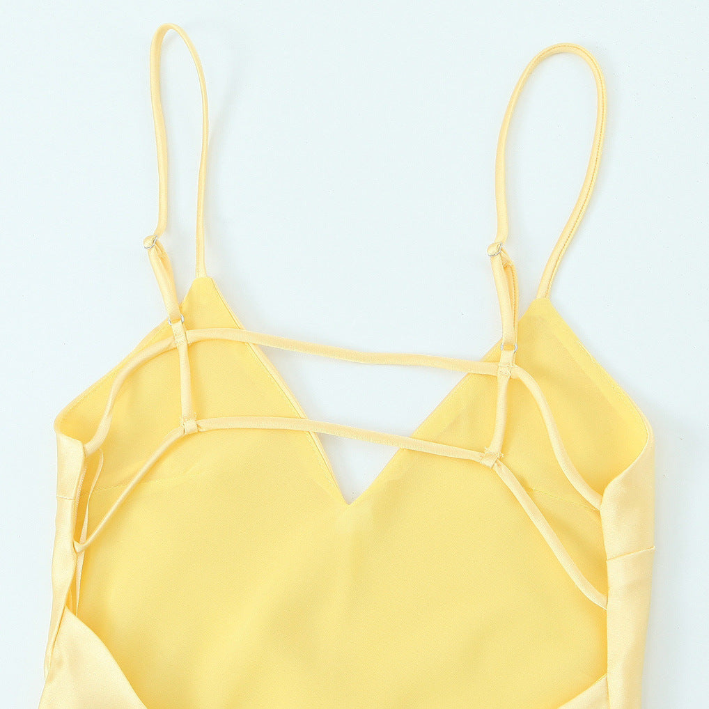 Dam Midi Klänning Spaghetti Band Patchwork Polyester 4