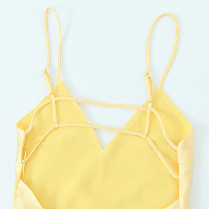 Dam Midi Klänning Spaghetti Band Patchwork Polyester 4