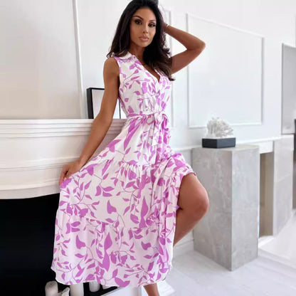 Långklänning Dam A-Linje Formad Med Reversad Krage Tryckt Polyester-5