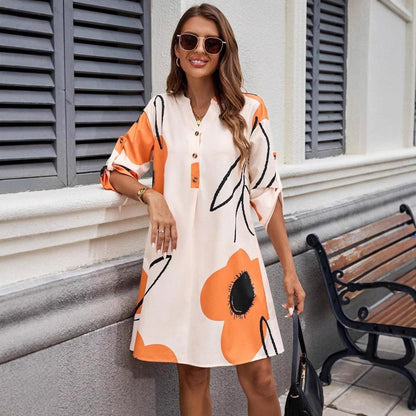 Dam Lång Skjortklänning A-Linje Polyester med Knappdetaljer-4