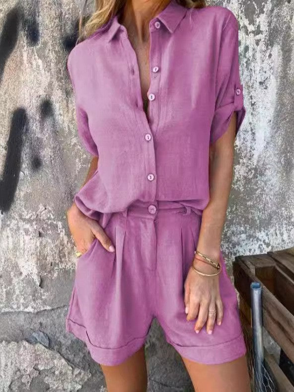 Variant image for Dam Fritidsdräkt Kortärmad Avslappnad Bomullslinne-13