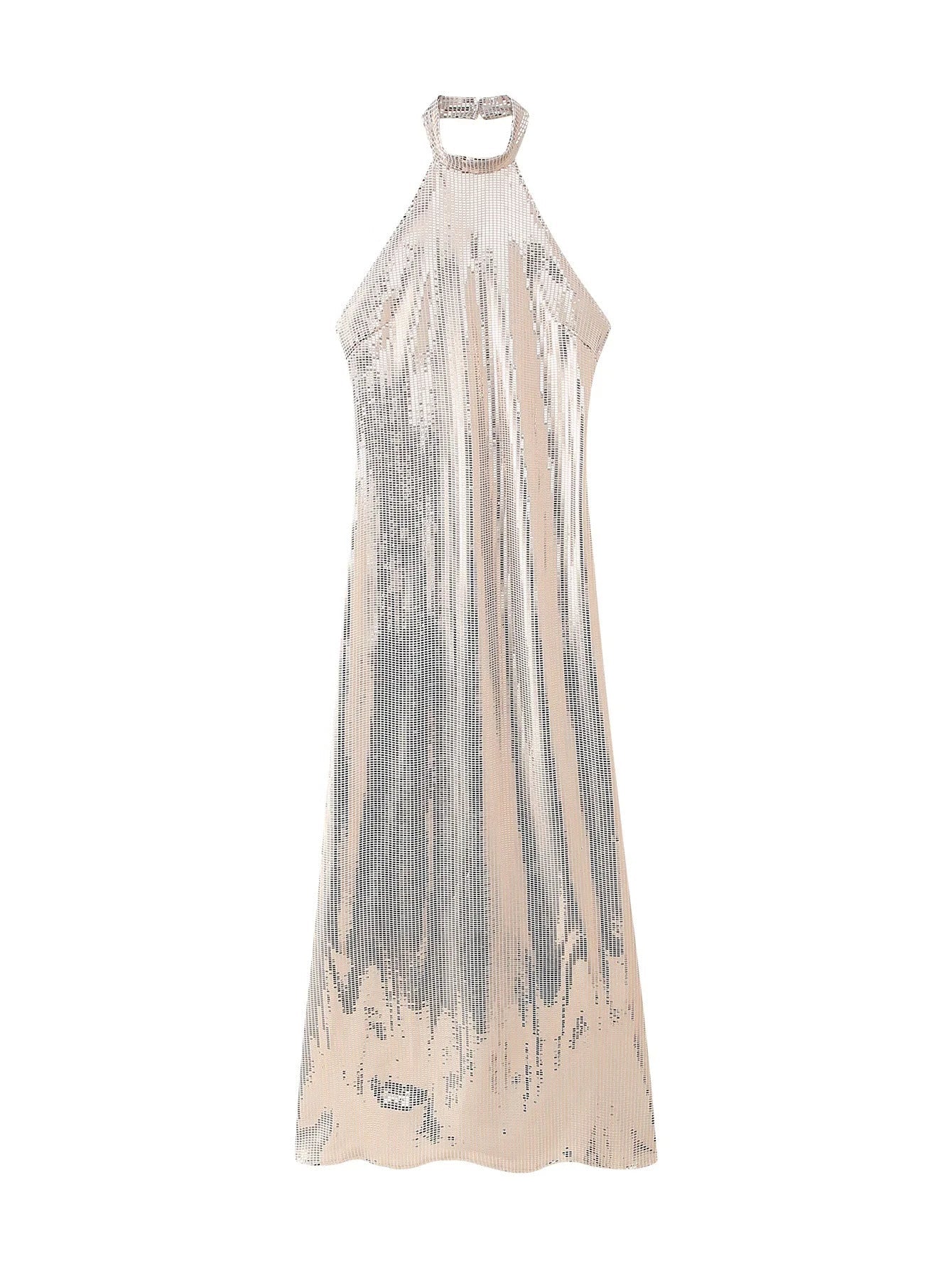 Aftonklänning med Glittrande Paljetter och Hög Krage – Lätt Tyg för Kvällsevenemang och Fester 8