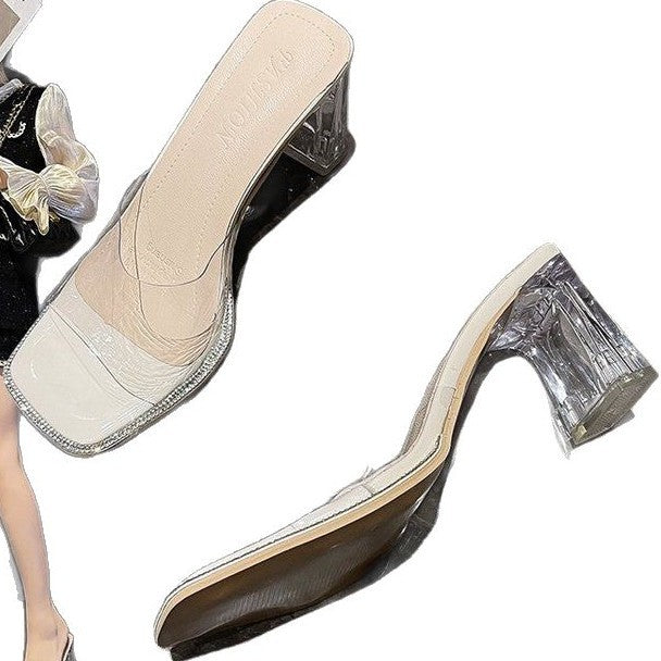 Dam Mulor Transparent Syntetiskt Material Blockhäl 6