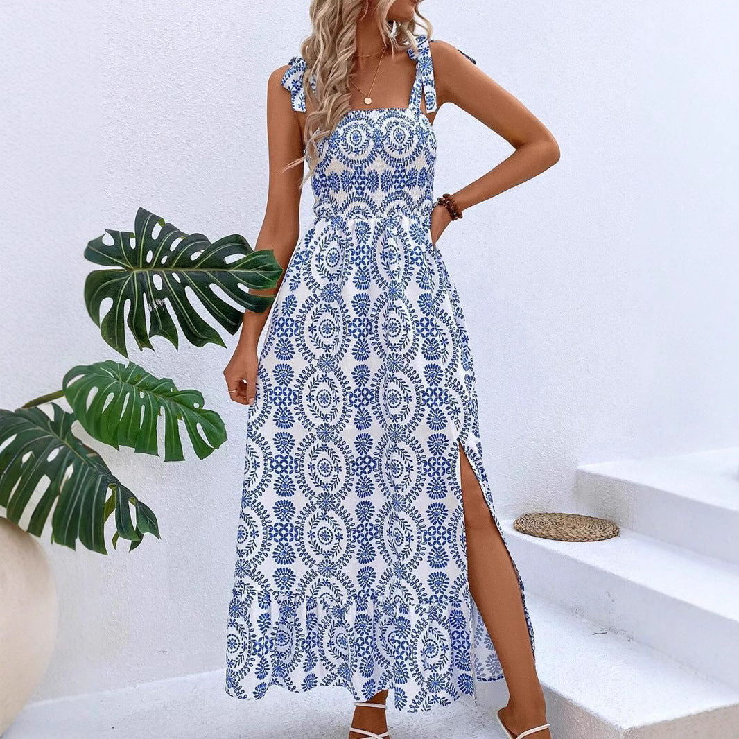 Damklänning Lång Blommig Spaghetti Rem Polyester Stilig 4