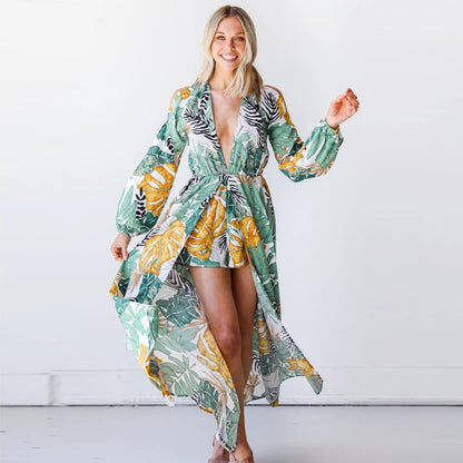 Kvinno Lång Klänning Bohemisk A-Linje Polyester-1