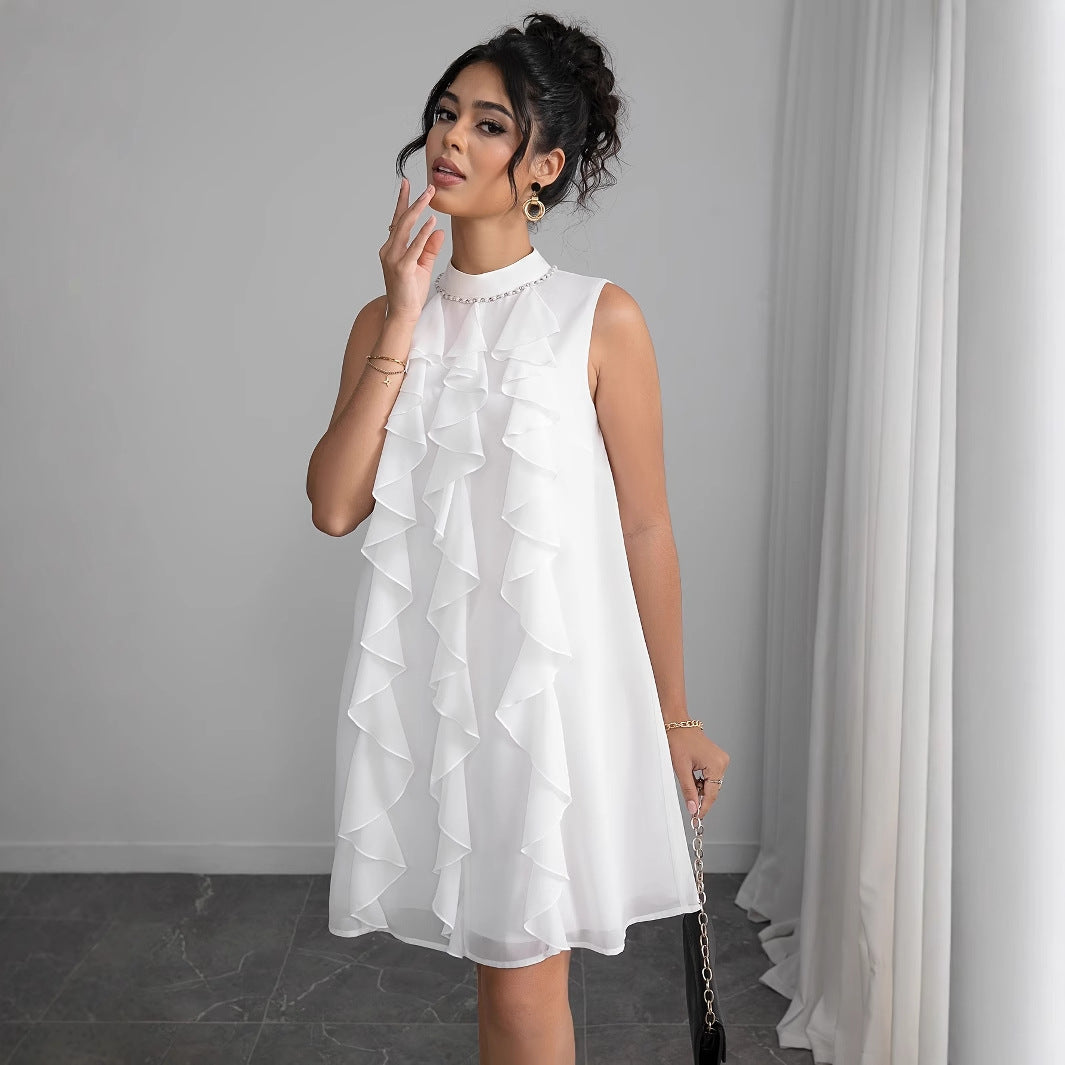 Fina Dam Klänningar Chiffong med Rüsch-detaljer och Elegant Stativkrage-2