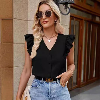 Dam Topp Rufsade Detaljer Polyester Ärmlös-3