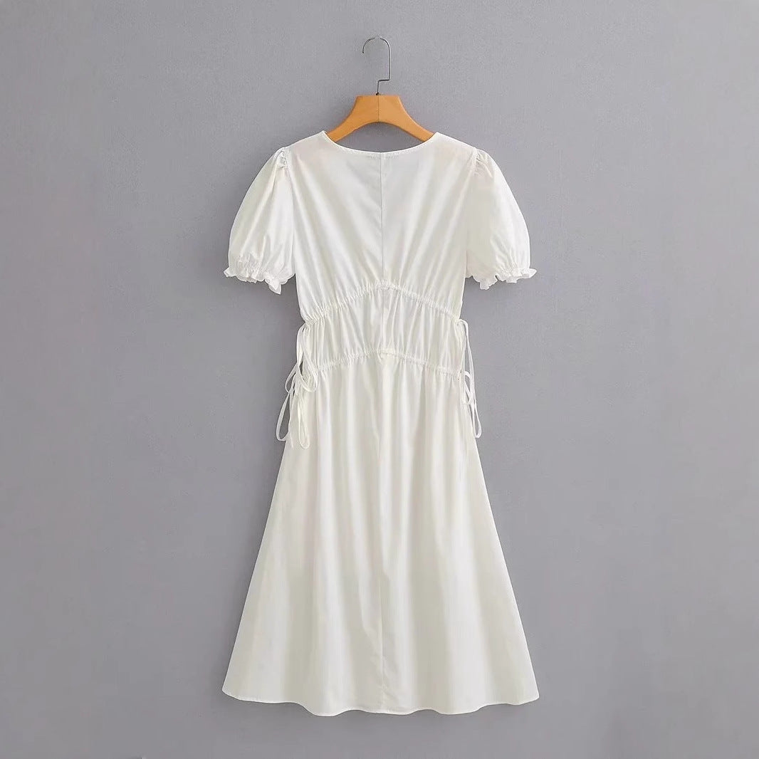 Dam Sommarklänning Med Rüsch Detaljer Elastiskt Midjetåg Andningsbart Tyg 2