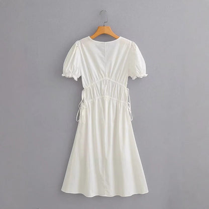 Dam Sommarklänning Med Rüsch Detaljer Elastiskt Midjetåg Andningsbart Tyg 2