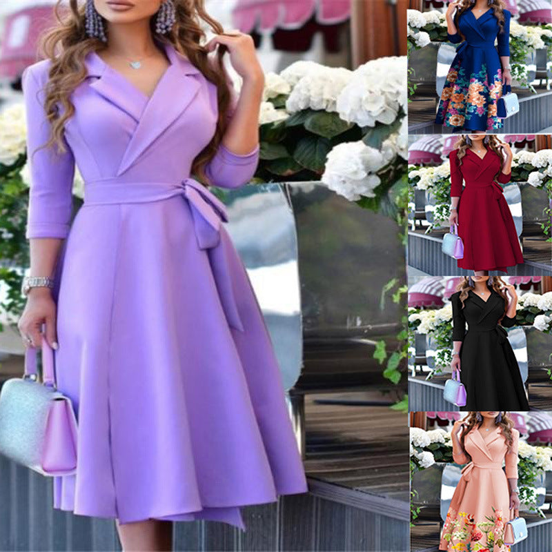 Dam Klänning Lång A-Linje Polyester med Halvlånga Ärmar-2