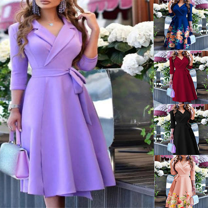 Dam Klänning Lång A-Linje Polyester med Halvlånga Ärmar-2