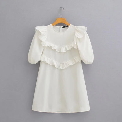 Kvinnors Klänning V-ringad Ruffles Andningsbart Tyg 1