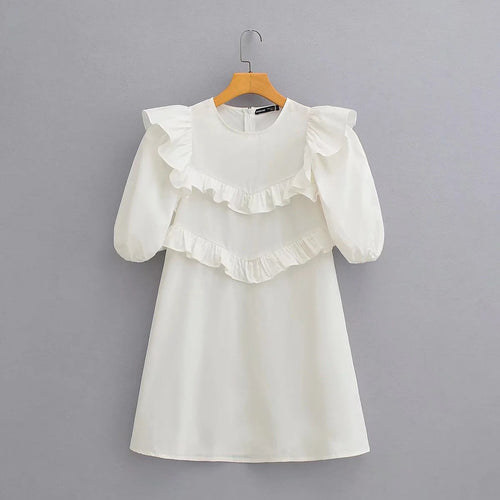 Kvinnors Klänning V-ringad Ruffles Andningsbart Tyg 1