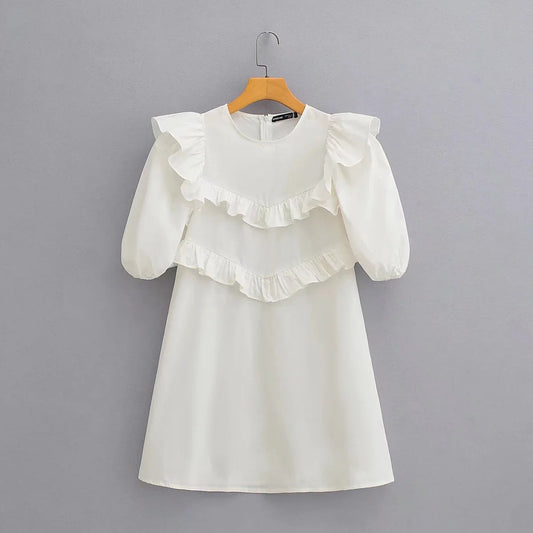 Kvinnors Klänning V-ringad Ruffles Andningsbart Tyg 1