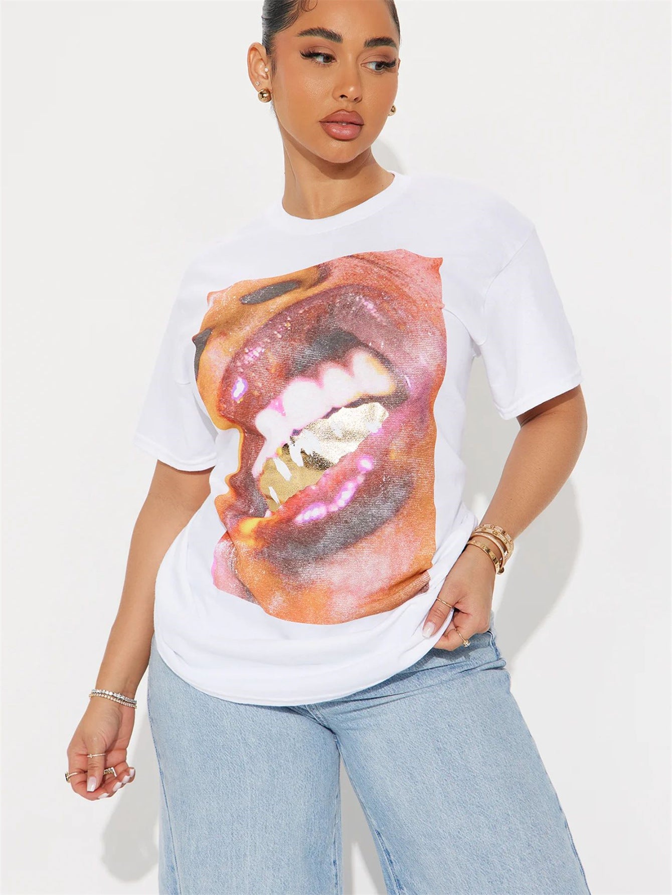 Variant image for Dam T-shirt V-ringning Kort Ärmar Färgblock Polyester-31