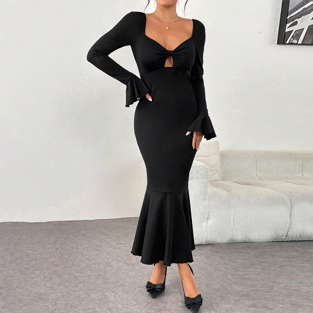 Dam Mermaid Kjol Slim Fit Monokrom Högkvalitativt Tyg-4