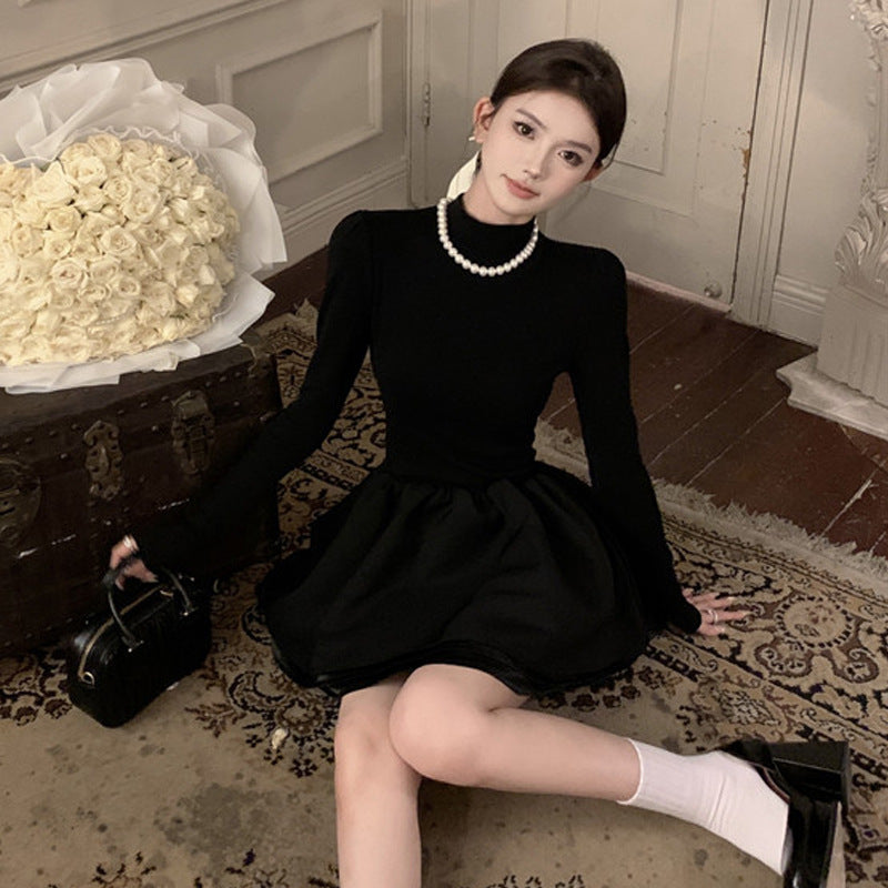 Kvinnors Kort Kjol Patchwork Hög Krage Polyester-4